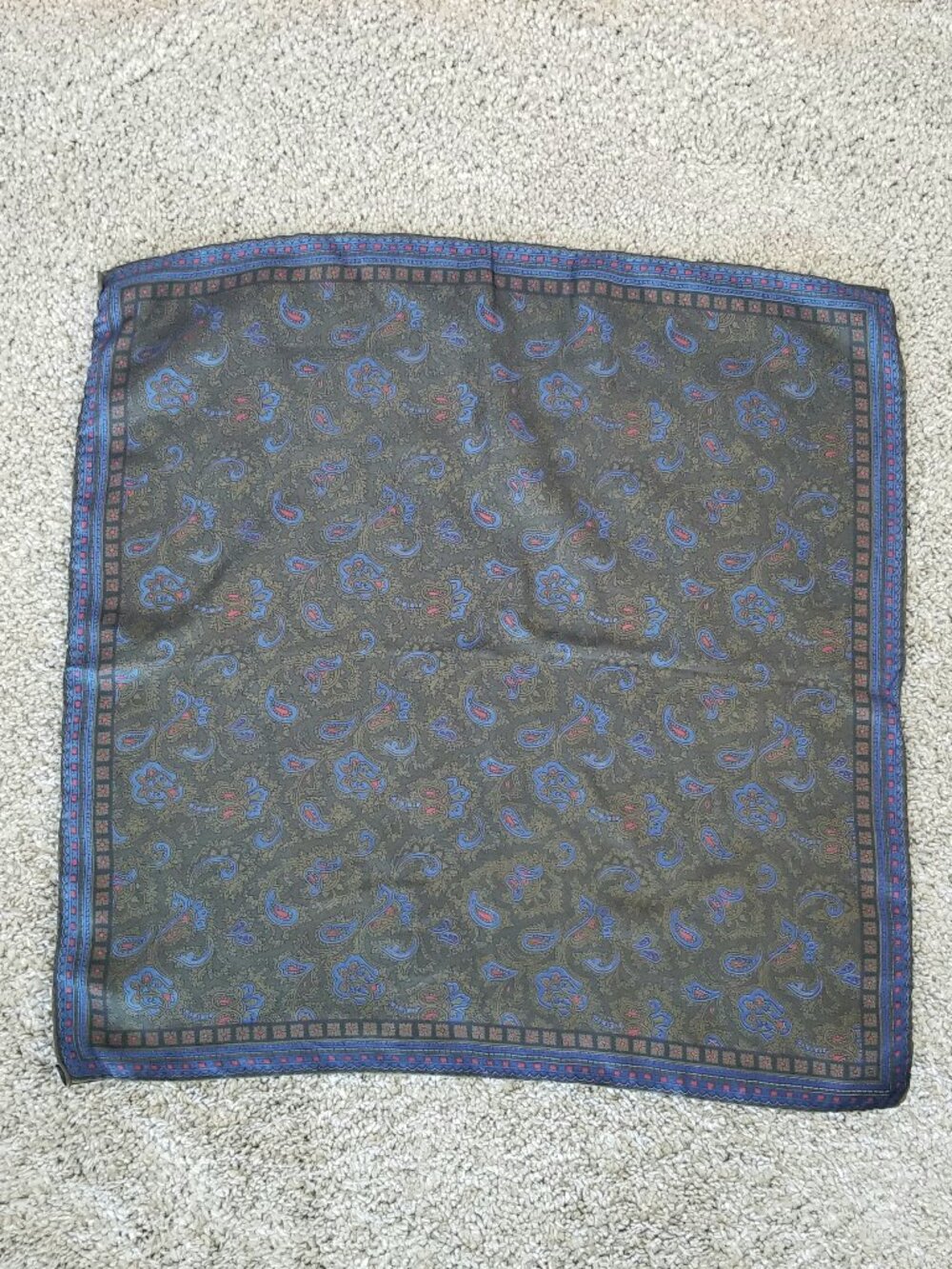 Small Square Silk Scarf Dark Floral Hand Rolled Made in Japan Reversible 19"